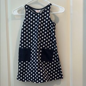 Hanna Andersson PolkaDot Sleeveless Dress self tie bow detail back size 6-7(120)